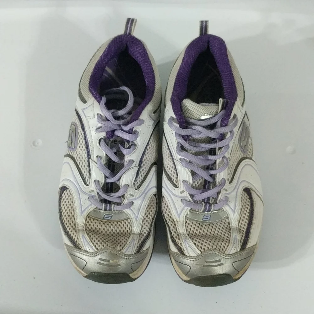𝅺Skechers Shape Ups Tennis Shoes Sneakers - Purple Silver White - size 7.5